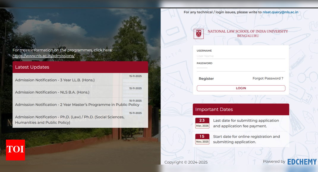 NLSAT 2026 registration window opens at nls.ac.in: Direct link to apply here