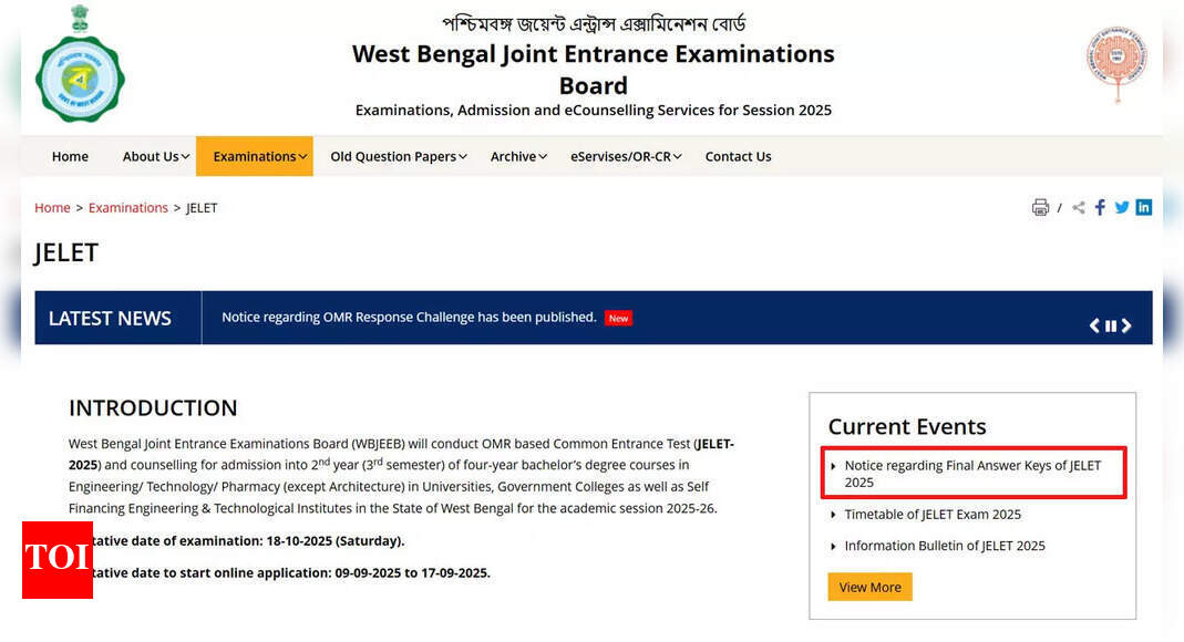JELET 2025 final answer key out on wbjeeb.nic.in after withdrawing four questions; results soon