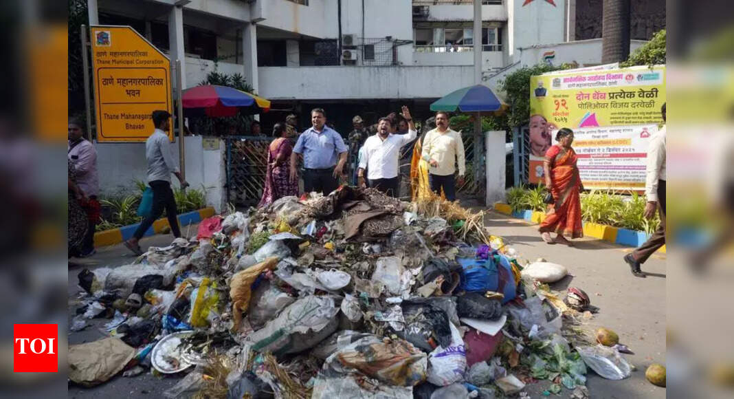 NCP dumps garbage outside Thane Municipal Corporation headquarters to protest waste management failure