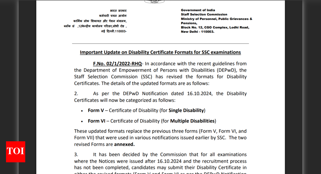 SSC revises disability certificate formats to simplify recruitment process