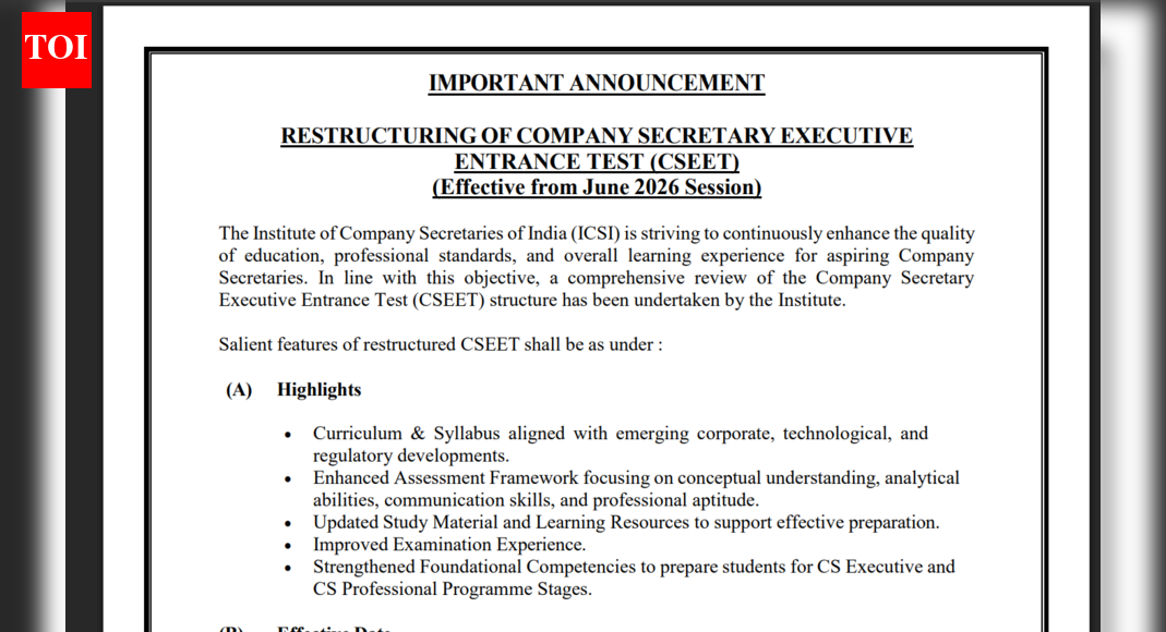 ICSI restructures CSEET from June 2026, tightening standards for entry into CS Executive Programme