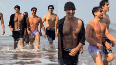 Akshay Kumar and Tiger Shroff turn into 'Beach Boys' as they go shirtless at Juhu seashore; internet calls it, 'Indian 'Top Gun: Maverick' volleyball scene'