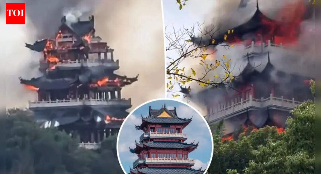 China’s Wenchang Pavilion blazes in fire after a tourist mishandled ceremonial candles | Watch video