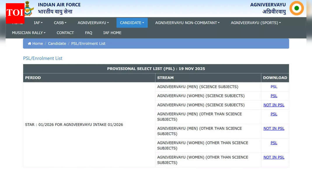 इंटेक 01/2026 के लिए आईएएफ अग्निवीर परिणाम: विज्ञान और गैर-विज्ञान विषयों के उम्मीदवारों के लिए अनंतिम चयन सूची agnipathvayu.cdac.in पर जारी