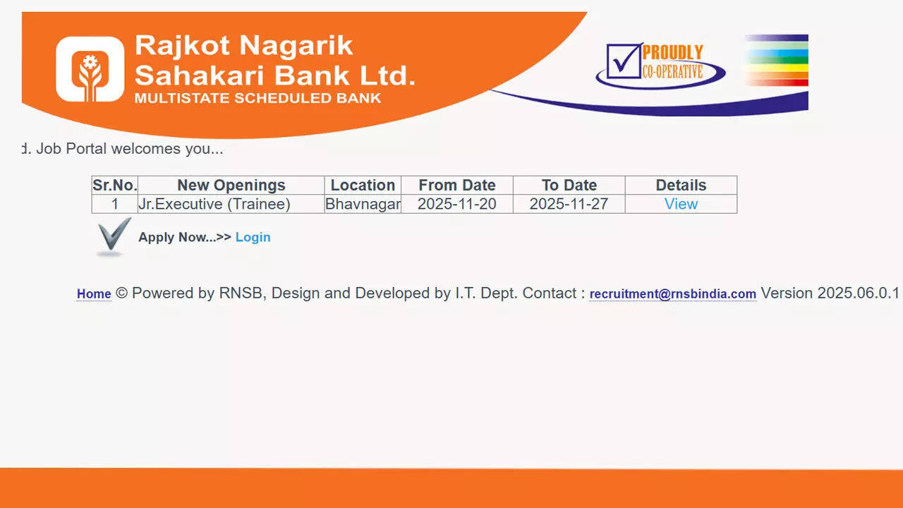 RNS Bank Jr Executive recruitment notification 2025 released: Online  applications open at rnsb.bank.in - The Times of India