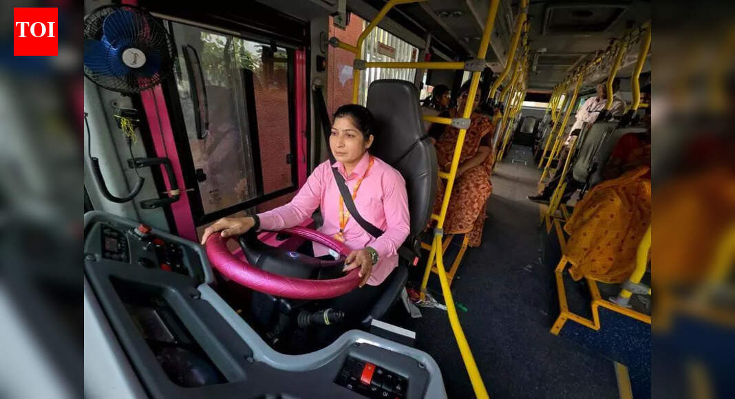 Pink bus rolls out with SMC’s first woman driver at the wheel | Surat ...