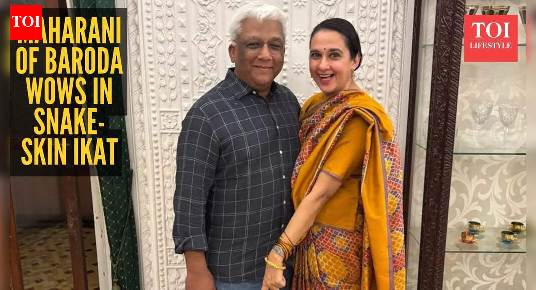 'Maharani of Baroda' Radhikaraje Gaekwad marks 24 years of royal romance in a stunning snake-inspired ikat saree