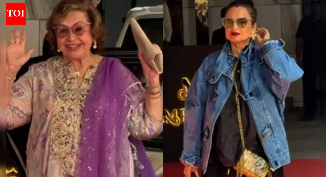 Evergreen Rekha joins Helen’s grand 87th birthday celebration; the diva greets paps with gentle namaste