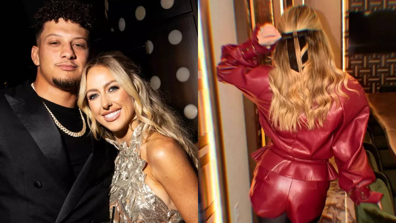 brittany mahomes red dress Brittany Mahomes shines in red fringe dress at Chiefs Super Bowl ring  ceremony with Patrick