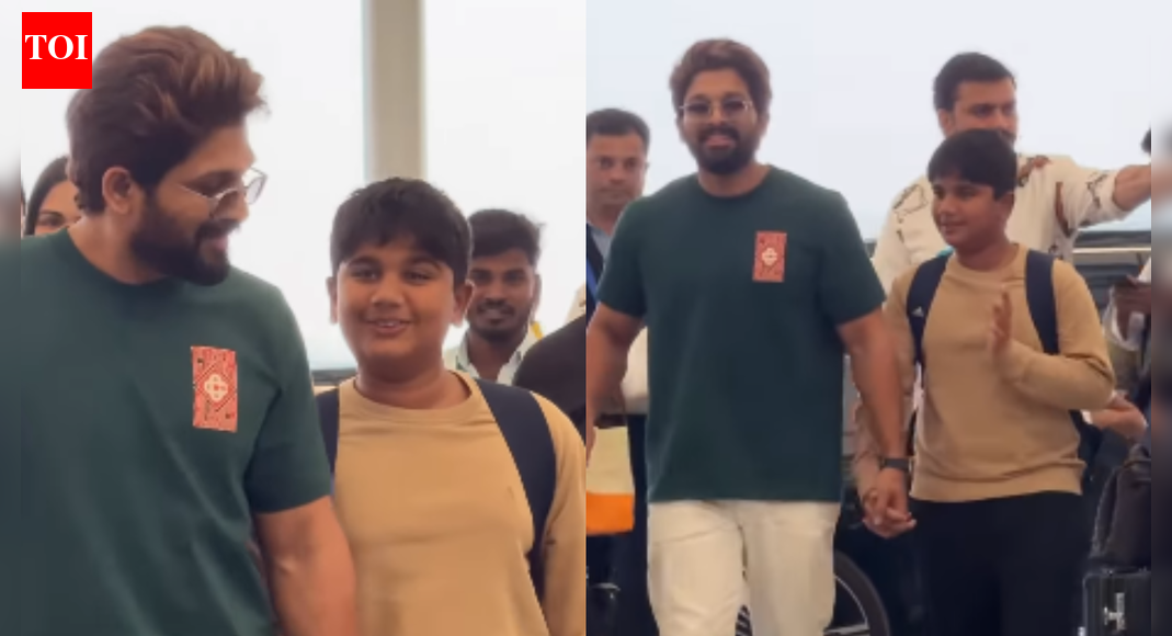 Allu Arjun and son Ayaan melt hearts as they walk hand-in-hand at Hyderabad airport