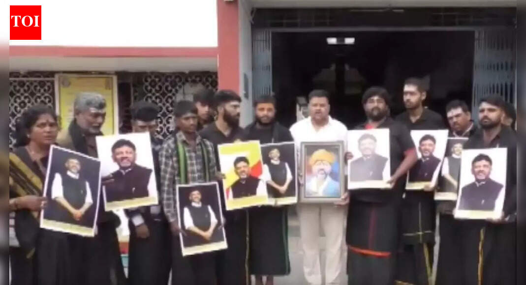 Karnataka power tussle: Supporters perform puja at Chamundi Hills temple for DK Shivakumar; sadhus visit his home