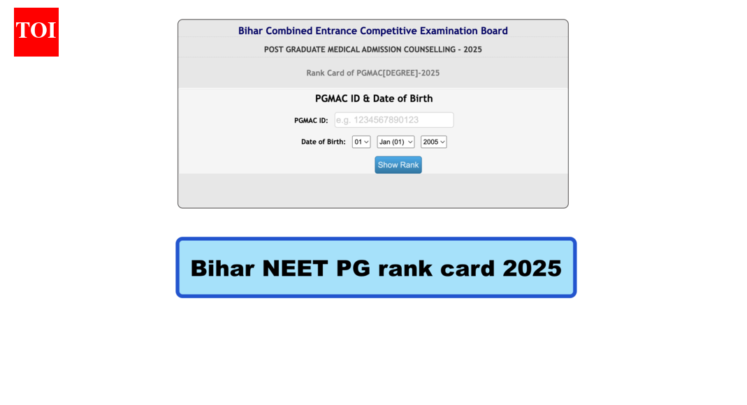 Bihar NEET PG counselling 2025: BCECEB releases round 1 rank card, direct link to download here