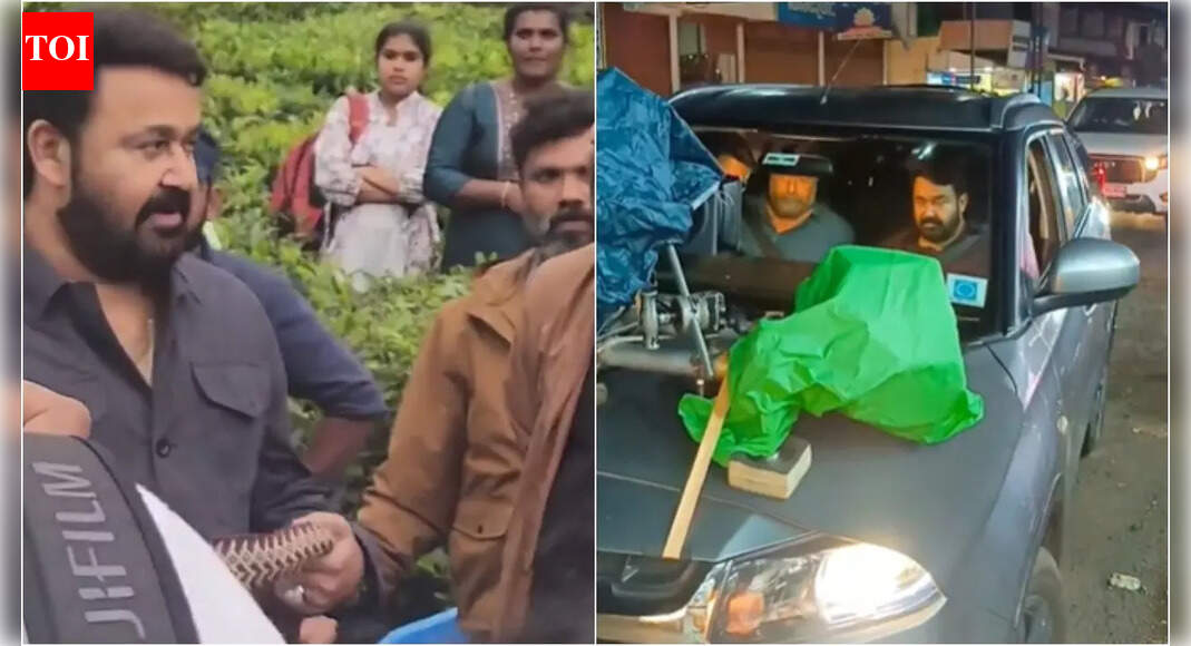 Mohanlal visits daughter Vismaya on set of debut film 'Thudakkam'; the actor was also spotted shooting for 'Drishyam 3' in Idukki