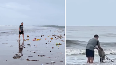 Watch: Man caught dumping plastic, garbage into sea; points at environmentalist when asked 'who will clean this?'