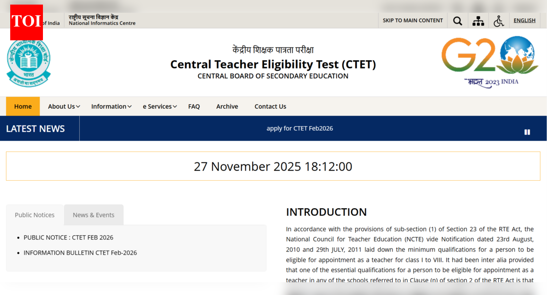 CTET February 2026 registration begins at ctet.nic.in: Direct link to apply here; check important details
