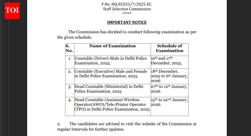 Delhi Police Constable exam dates 2025 released: Check details here