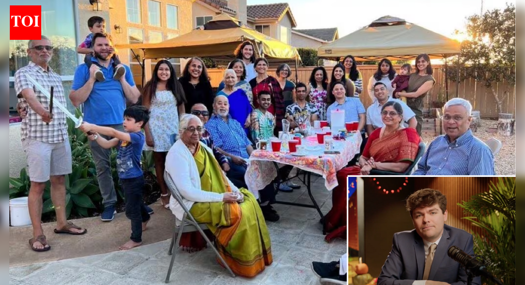 <div>'Two white people and 24 Indians...': Nick Fuentes mocks JD Vance's 2024 Thanksgiving dinner photo with Hindu wife Usha's family</div>