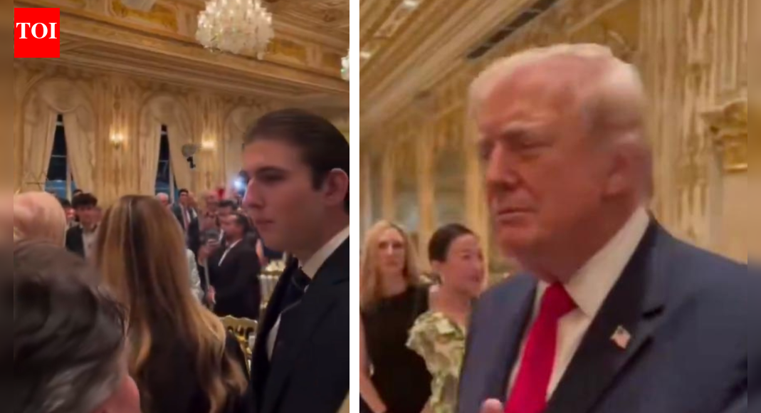 Social media reacts to Donald and Barron Trump at Mar-a-Lago in viral video: ‘Now you know why he wants a taller ballroom’