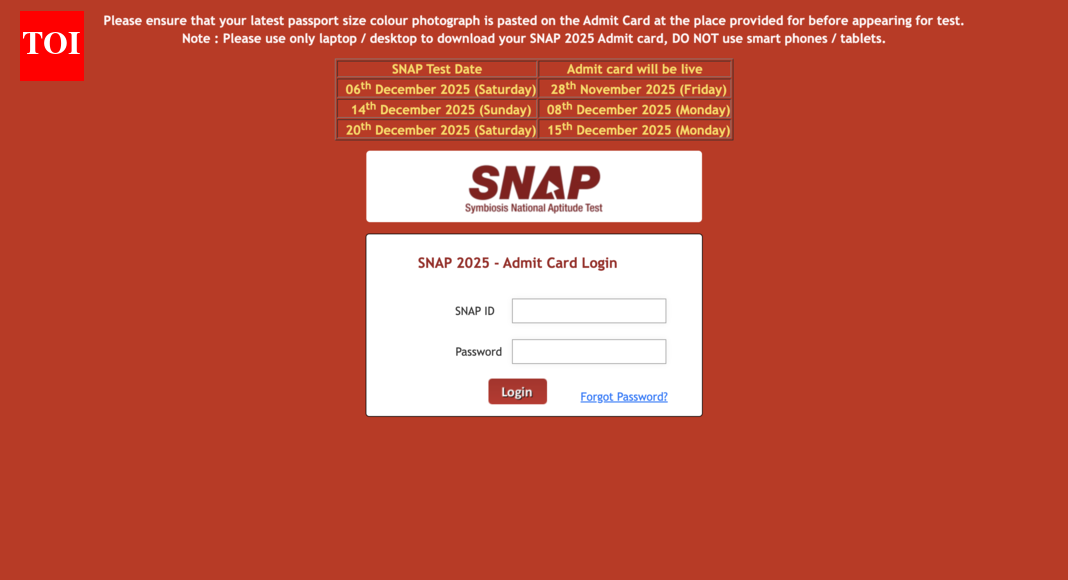 SNAP 2025 admit card for test 1 released: Check direct link, paper wise schedule here