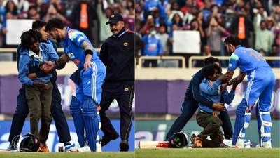  Fan breaches information    and falls astatine  Virat Kohli's feet - Watch
