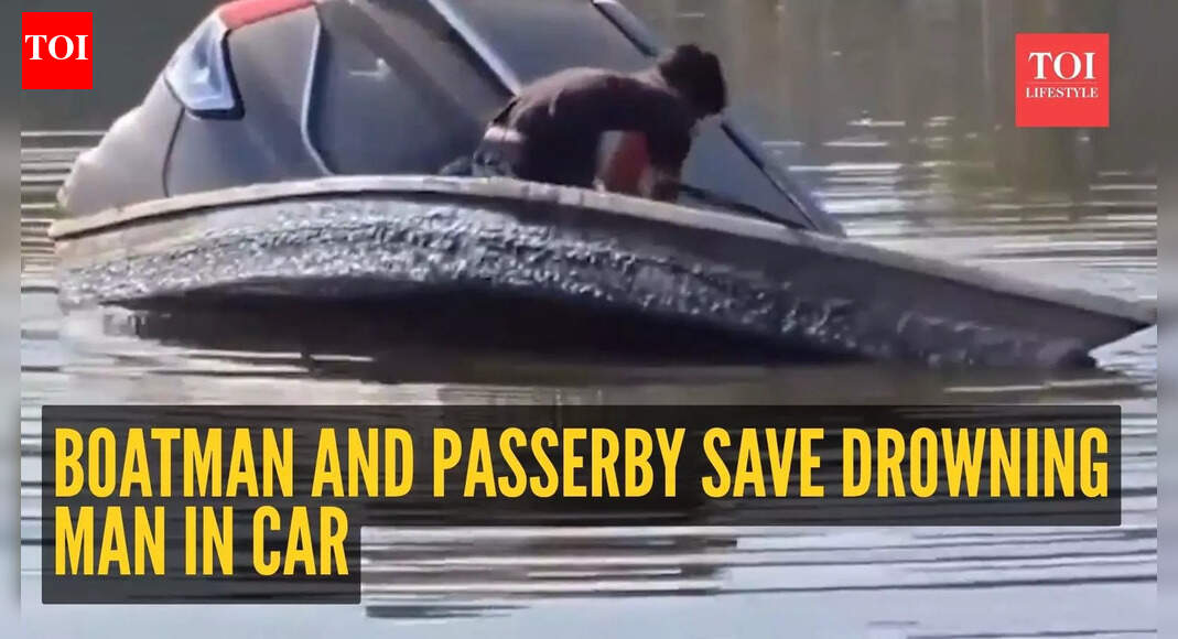 Chilling video from Pilibhit: Boatman and passerby save drowning man in car from deep pond by risking own lives