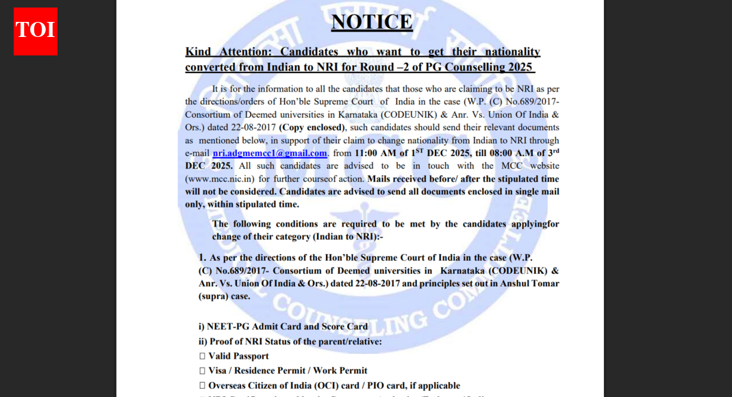 NEET PG 2026 releases important notice on nationality change for NRI candidates: Check details here