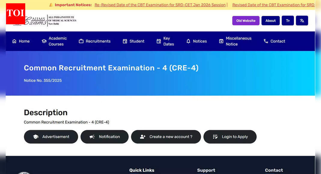 AIIMS 4th CRE 2025 last date today to apply at aiimsexams.ac.in for Group B and C posts; check direct link here