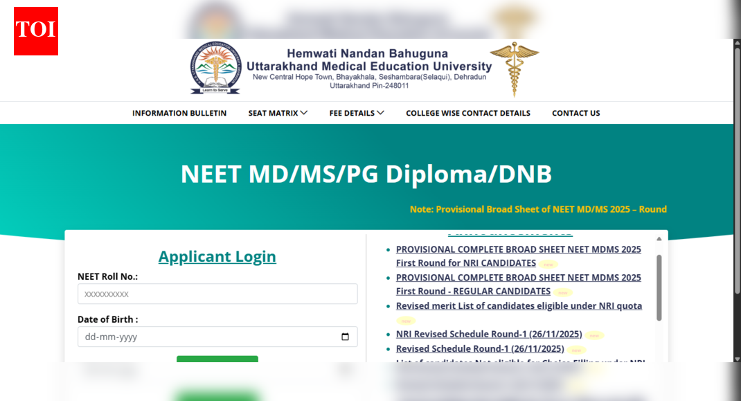 Uttarakhand NEET PG counselling 2025 round 1 seat allotment result released at hnbumu.ac.in: Check direct link here
