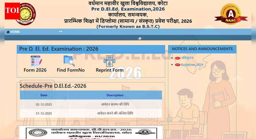 Rajasthan BSTC Pre DElEd 2026: Application begins at predeledraj2026.com; submit forms before December 31 deadline