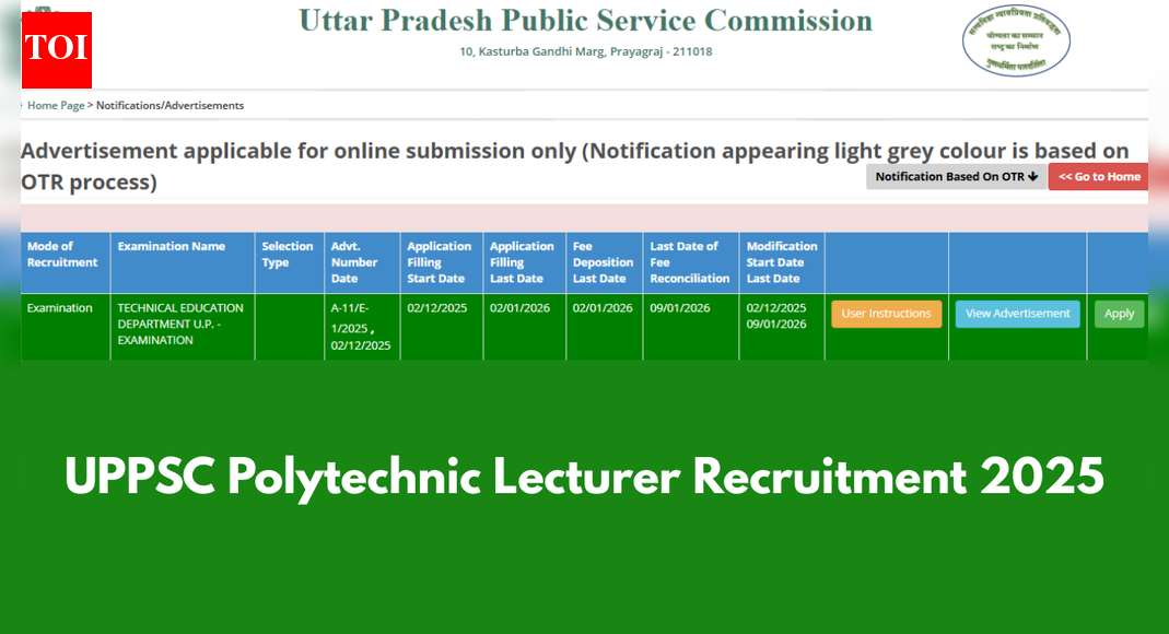 UPPSC Polytechnic Lecturer recruitment 2025: Notification out for 513 posts, direct link to register here
