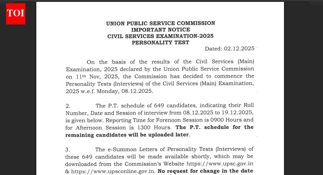 UPSC interview schedule 2025 released at upsc.gov.in: Check details here