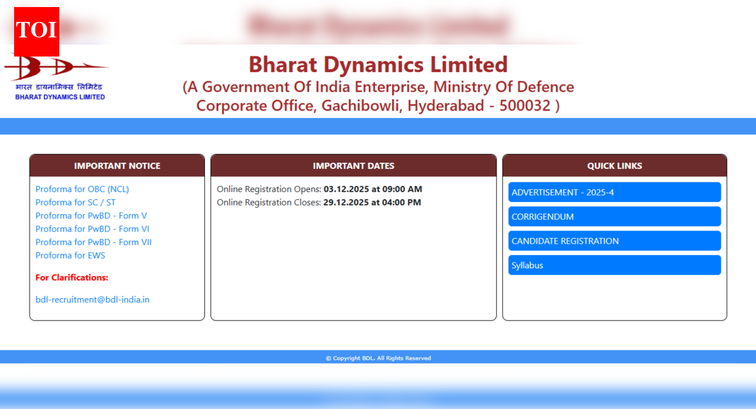 BDL Management Trainee Recruitment 2025: Registration begins at online.cbexams.com, direct link to apply here
