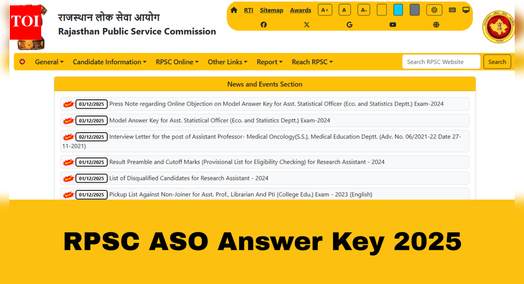 RPSC ASO 2025 answer key released; objection window now open