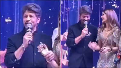 Shah Rukh Khan has a HILARIOUS reaction when asked to recite 'Bolo zubaan kesari' dialogue at a wedding in Delhi: 'Mereko bhi ban karwa dogi'