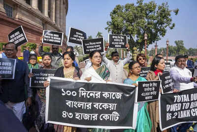 TMC MPs hold protest in Parliament complex over central dues
