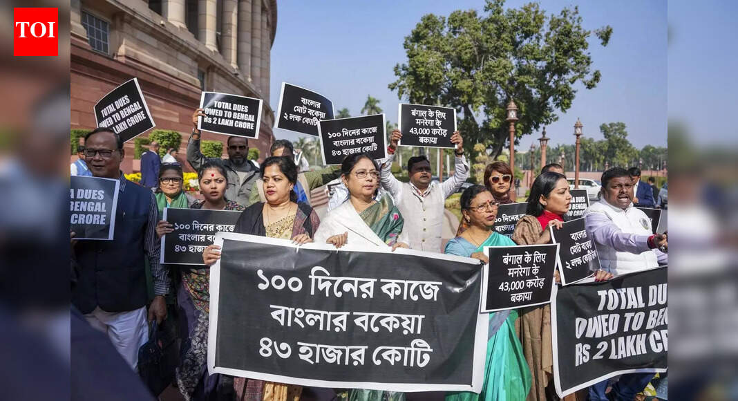 TMC MPs hold protest in Parliament complex over central dues