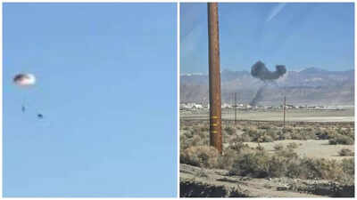Watch: US Thunderbirds F-16 erupts in flames near Trona Airport; video shows pilot drifting by parachute