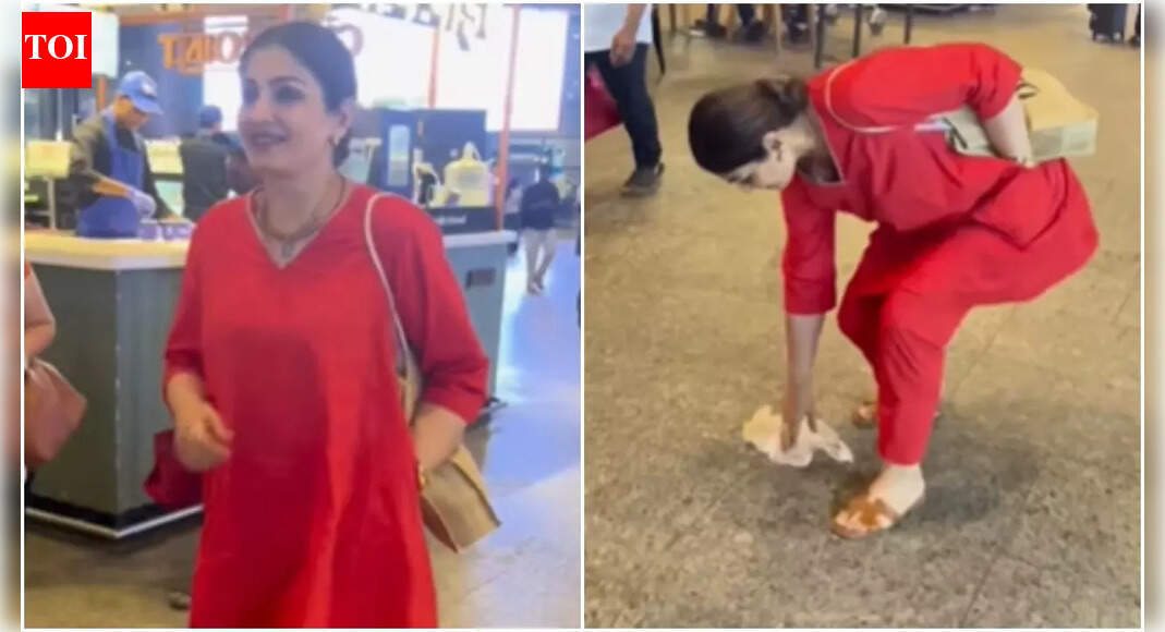 मुंबई एयरपोर्ट पर कूड़ा उठाने के लिए रुकीं रवीना टंडन ने जीता दिल; फैन्स ने ‘रेस्पेक्ट बटन’ कमेंट कर की तारीफ: देखें VIRAL वीडियो | हिंदी मूवी समाचार