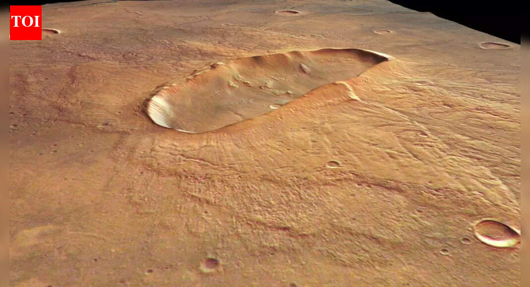 ESA discovers butterfly-shaped crater on Mars revealing impact, volcanic activity, and possible water