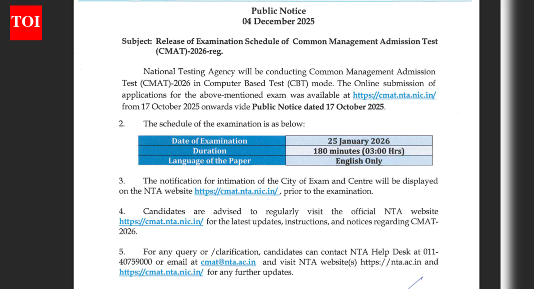 CMAT 2026 exam schedule released: Check important dates here
