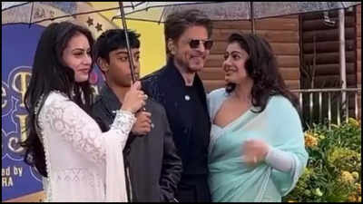 Shah Rukh Khan and Kajol's 'DDLJ' celebration: Nysa and Yug join the duo; pose in front of bronze statue