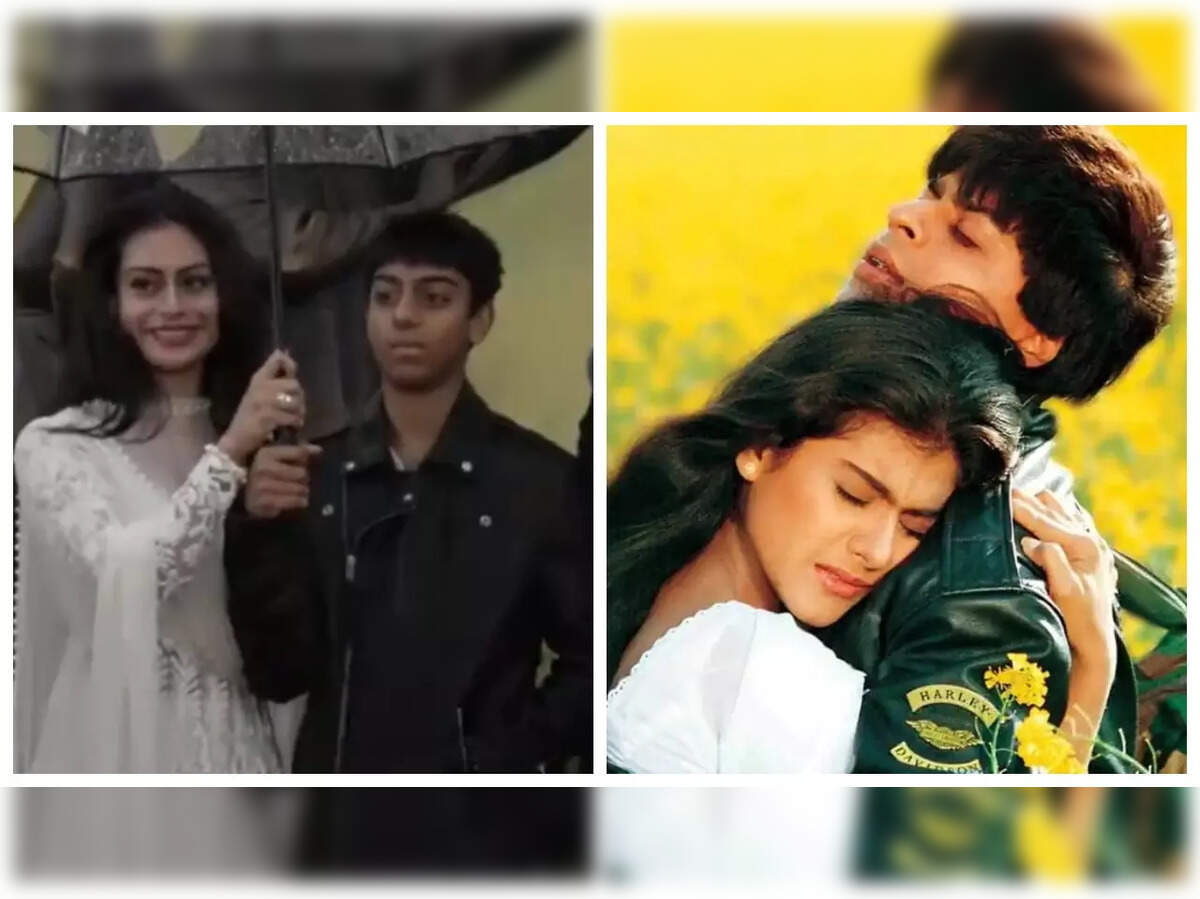 Shah Rukh Khan and Kajol with their kids Yug and Nysa dressed as Raj and Simran