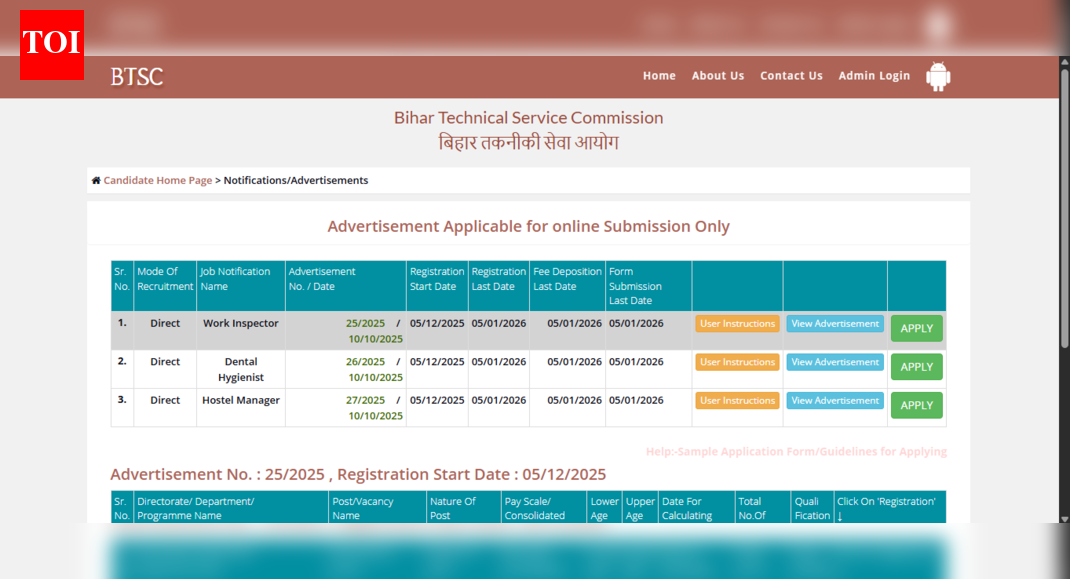 BTSC Work Inspector recruitment 2025: Registration begins for 1,114 posts; check direct link to apply and key details here