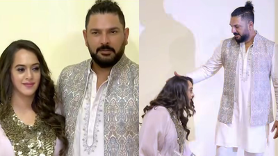 Yuvraj Singh’s sweet ‘aashirwad’ gesture after Hazel Keech fixes his outfit wins the internet