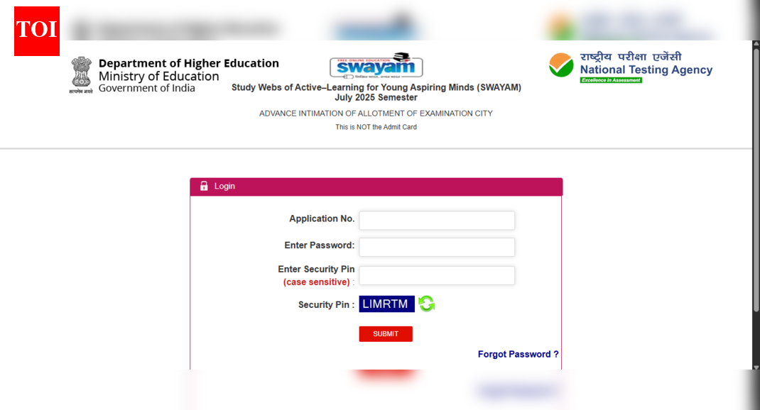 NTA SWAYAM July 2025 exam city intimation slip released: Check direct link and key details here