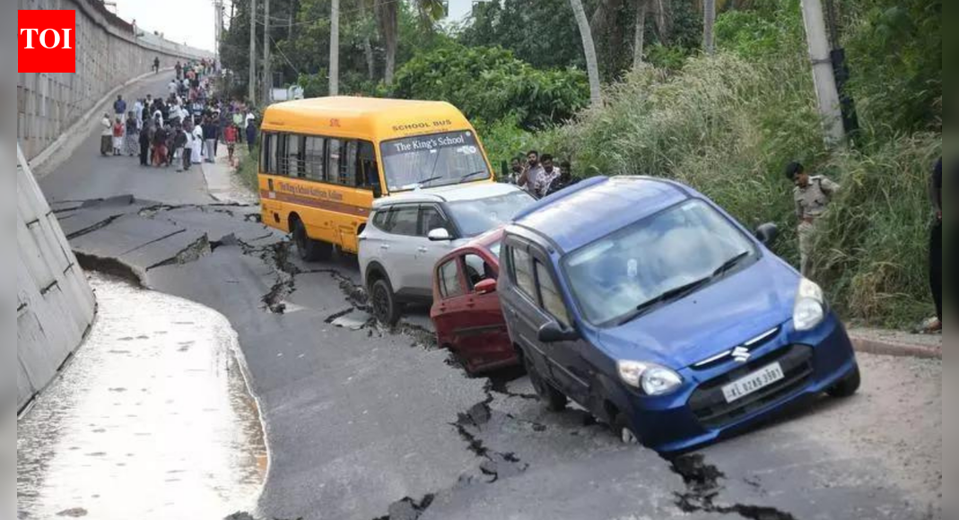 Watch: Newly built NH 66 embankment collapses in Kerala; school bus, other vehicles trapped