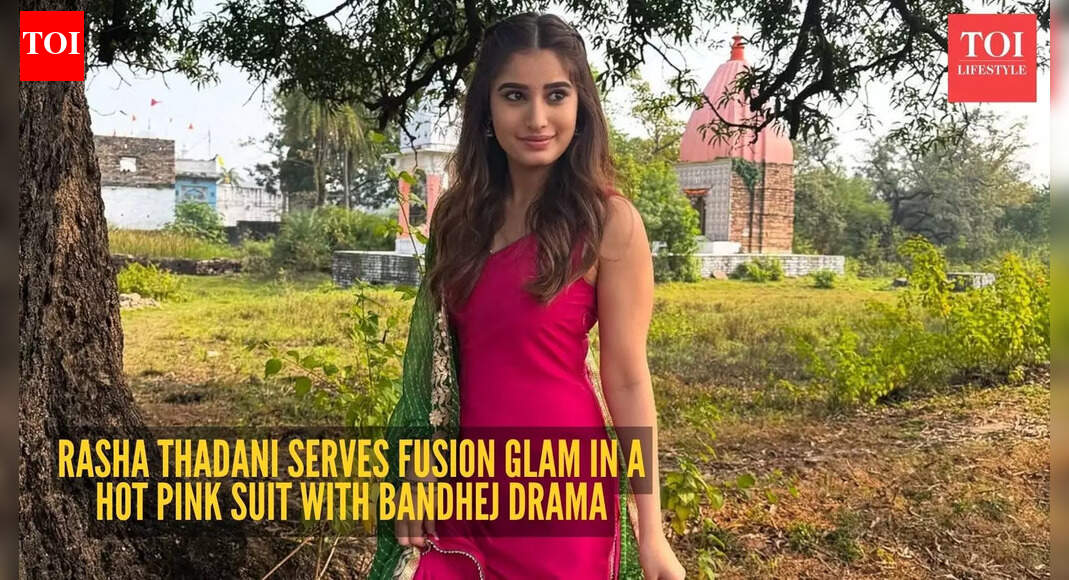 Rasha Thadani’s hot pink sharara set gets an unexpected desi bandhej upgrade