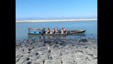 Dibrugarh water resources dept deploys geo bags, porcupine structures to combat Brahmaputra erosion