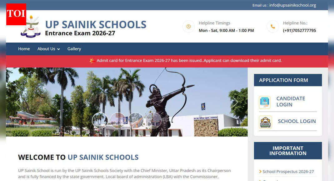 UP Sainik School admit card 2026 released for December 28 exam; download at upsainikschool.org