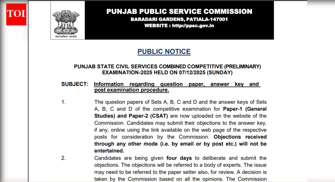 Punjab PCS answer key 2025 released at ppsc.gov.in: Check direct link to download and raise objections here